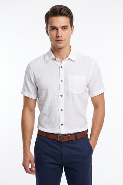 Mösyö Men's Breathable Muslin Fabric Short Sleeve Shirt Bgl-St05626