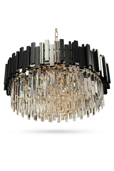 EmaNelcor Modern Prism Black Chandelier 60 cm – Premium Sheer K9 Crystal and ...
