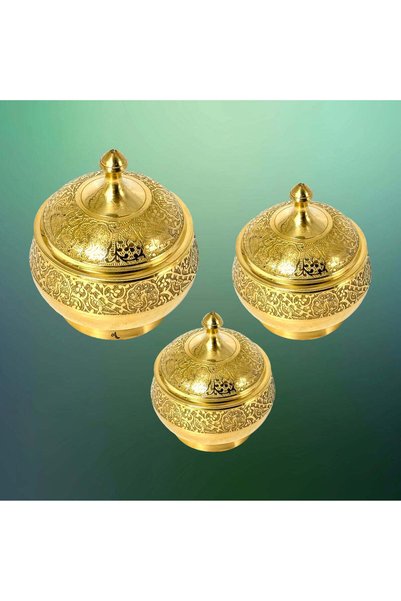 Al Athar Arts Brass Emboss Round Shape Sugar Bowl With Gold Finish(diameter 4.5''x height 5.25''x weight0.550gram)