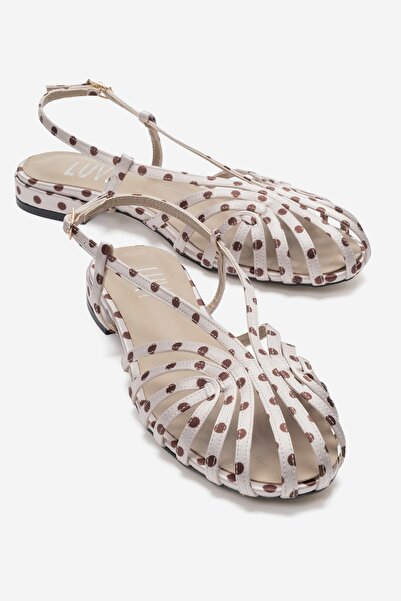 LuviShoes LISS Bej Kahverengi Puantiyeli Kadın Sandalet