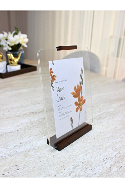 Limon Dekor Doğal Ceviz Ahşap Standlı Şeffaf Pleksi Fotoğraf Çerçevesi - Çift Taraflı Yüzer Çerçeve, 10x15 ve 15x21 cm Uyumlu Anı Sergileme Standı (19x24 cm)