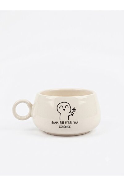 PALTO TASARIM Do Me a Favor Smile Printed Handmade Cream Glossy Luna Mug - Ha...