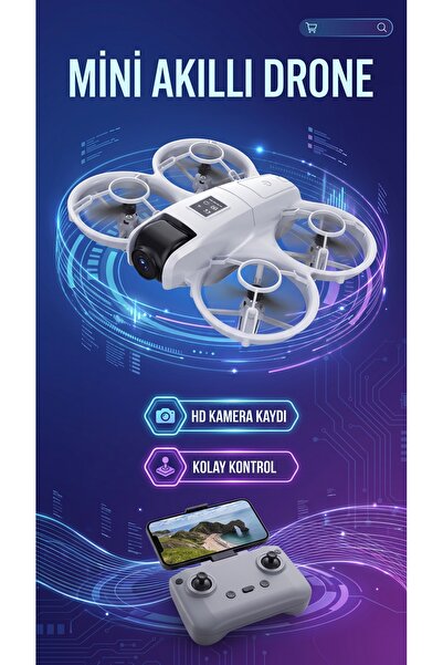 FİCOM TEKNOLOJİ NEO Mini Akıllı Drone HD Kameralı Telefon Bağlantılı Katlanab...