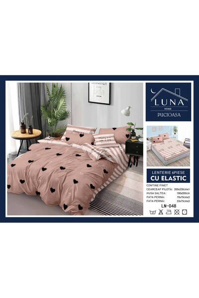 Pucioasa Lenjerie de Pat Finet Gros 6 Piese Cearceaf cu Elastic 180x200 cm