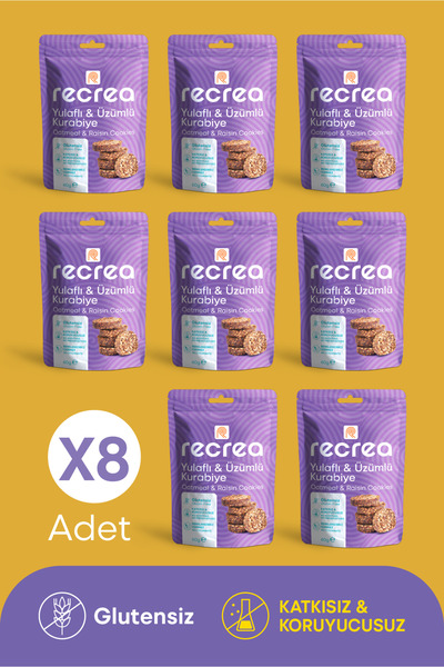 Recrea 8 Adet Glutensiz Yulaflı ve Üzümlü Kurabiye