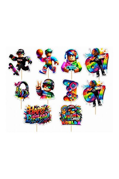 DecoParty Set de decorațiuni pentru tort – Tematică ROBLOX 67, 10 piese, Cart...
