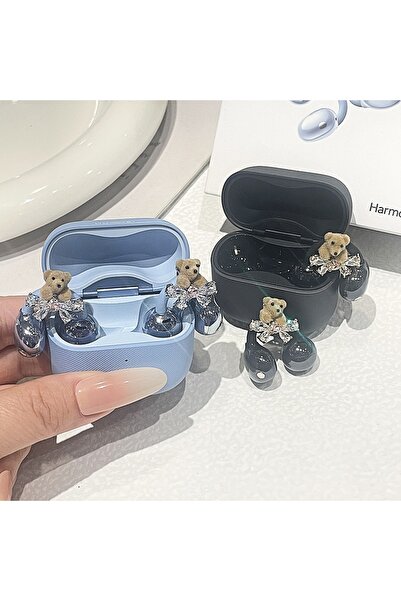 Pick & Go Huawei FreeClip Uyumlu Ayıcık Figürlü Taşlı Kulaklık Charmı