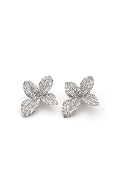 neslyaccessories أقراط فضية على شكل زهرة جيرورجينا مرصعة بالأحجار