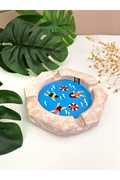 Ca.Gi Hand Painted Pool-Themed Liquid Glass Coated Decorative Ash Tray / Ashtray
