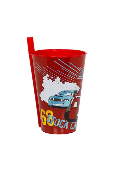 OEM Pahar copii, model mașini, pai, roșu, 400ml – băut ușor și sigur pentru c...