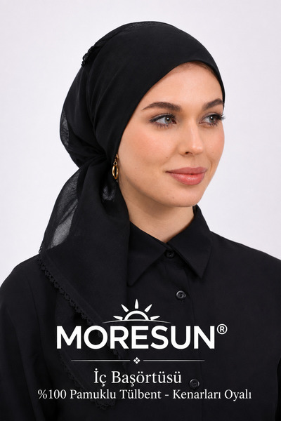 MORESUN Inner Hijab 100% Cotton - with Embroidered Edges 90X90 cm Women's Hij...