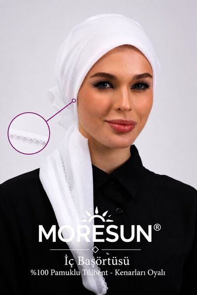 MORESUN حجاب داخلي 100% قطن - حواف مطرزة 90x90 سم حجاب نسائي للكتابة عليه