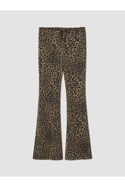 LC Waikiki Kahverengi Beli Lastikli Leopar Desenli Plaj Pantolonu