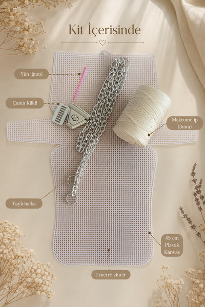BD fold yarn Krem Çanta Örgü Kiti Plastik Çanta Kanvası 45x21cm 3mm Örgü İpi ...