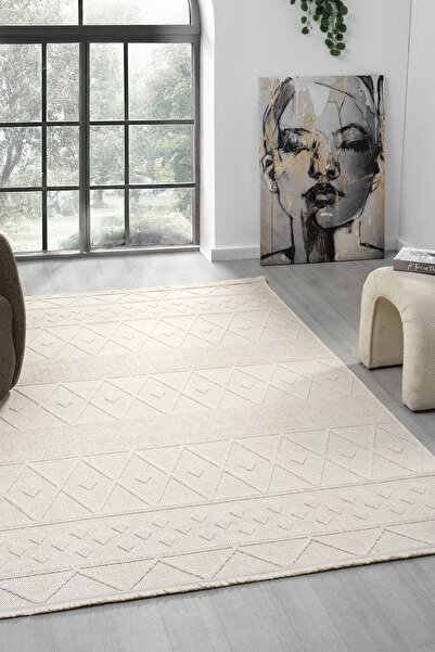 Evistan Loopy Serisi Minimal Geometrik Desenli Düz Dokuma Dekoratif Halı
