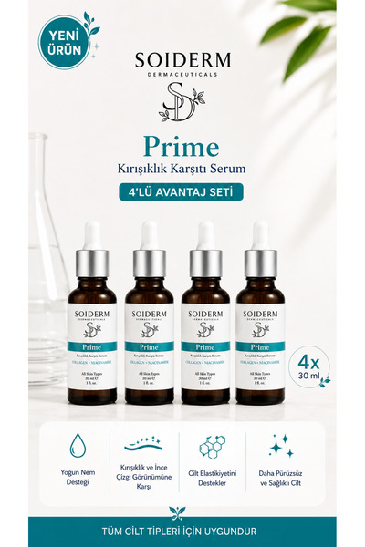 Prime Kolajen ve Niacinamide Kırışıklık Karşıtı Serum 4’lü Avantaj Seti 4x30 ml