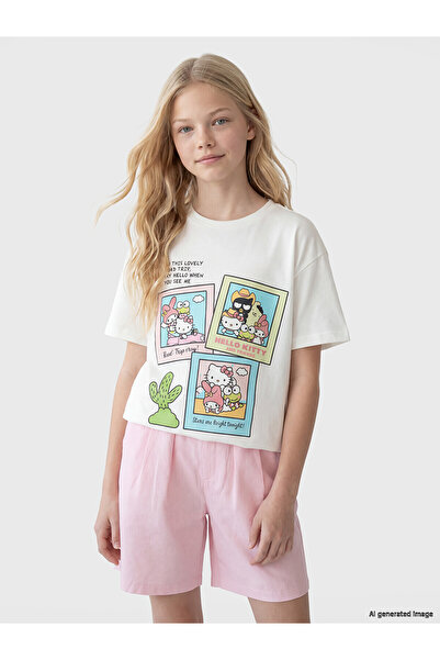 LC Waikiki Trendlucky Loose Fit Hello Kitty Printed Girls' T-Shirt with a Dif...