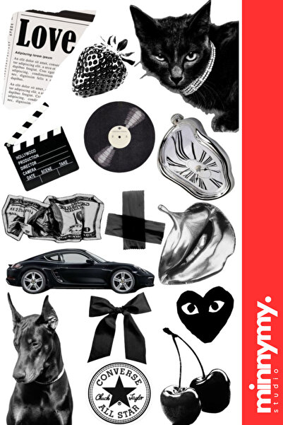 Minnymy Black Cat Collection Sticker, Çıkartma, Ajanda, Günlük, Planlayıcı, B...
