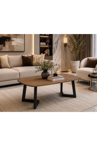 N.zone Modern Coffee Table with a Luxurious Wooden Top and a Sturdy Metal Fra...