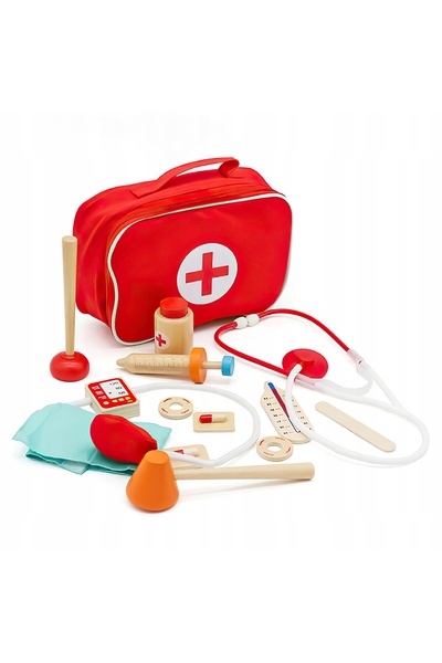 MINEXO Set de doctor din lemn mic + valiză, cadou pentru copii