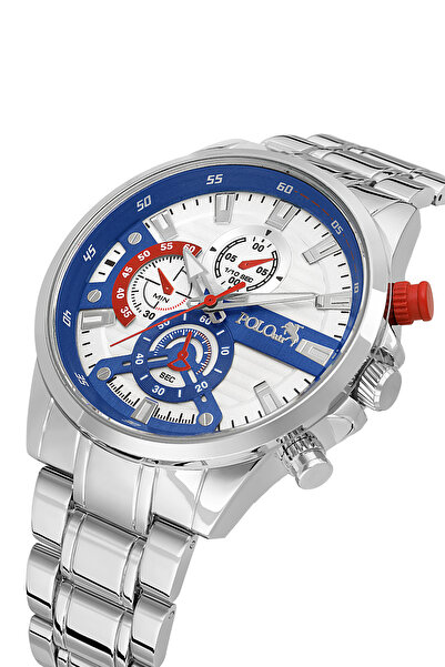 Poloair Sporty Case Men's Wristwatch Silver Navy Blue Red Color Pl-7092E2X