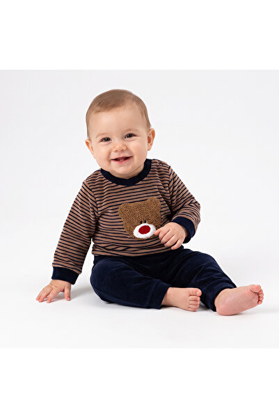 ebebek Hello Baby HelloBaby Erkek Bebek Kadife Sweatshirt-Alt Ayı Baskılı Çıt...