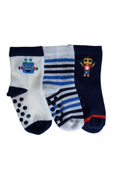 ebebek Hello Baby HelloBaby Erkek Bebek 3lü Kaydırmaz Çorap Çizgili