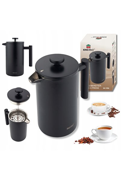Kinghoff Cafetieră tip French press 1L, din oțel inoxidabil negru mat