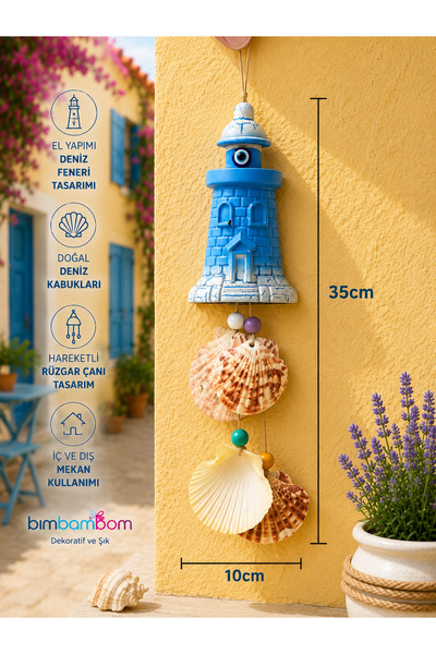 bimbambom Deniz Kabuklu Deniz Feneri Sarkaç,Rüzgar Çanı, Balkon, Duvar Dekora...
