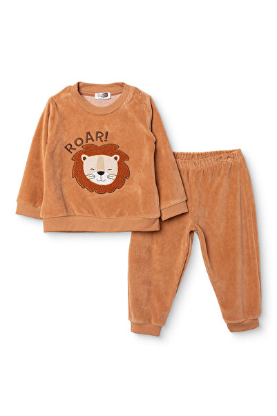 ebebek Hello Baby HelloBaby Erkek Bebek Kadife Pijama Takımı Hayvan Baskılı Ç...