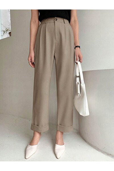 NO BRAND Pantaloni Shein maro deschis, eleganți, lungi, drepți, clasici, XL