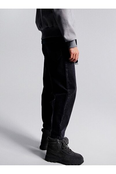 NO BRAND Pantaloni din denim de bumbac negri, largi, clasici, cu buzunare, un...