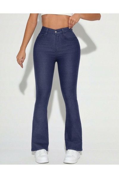 NO BRAND Pantaloni lungi bleumarin, evazați, tip jeggings, Shein 40/42