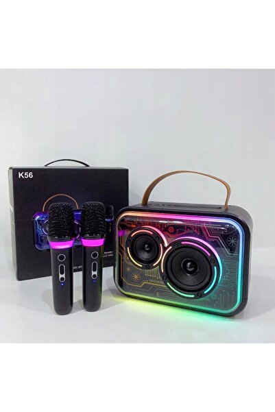 NO BRAND Sistem Karaoke cu 2 microfoane wireless, Bluetooth și LED-uri colorate