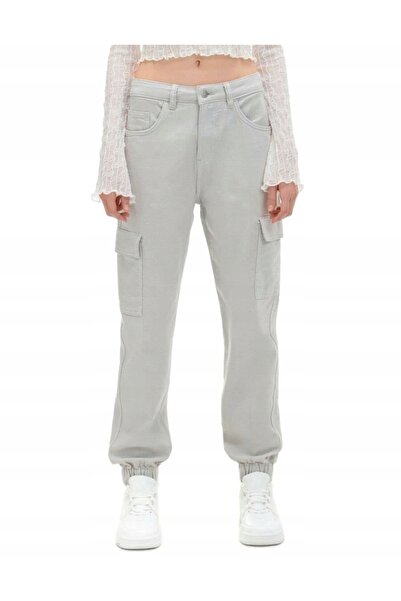 NO BRAND Blugi gri clasici boyfriend din bumbac neted 34