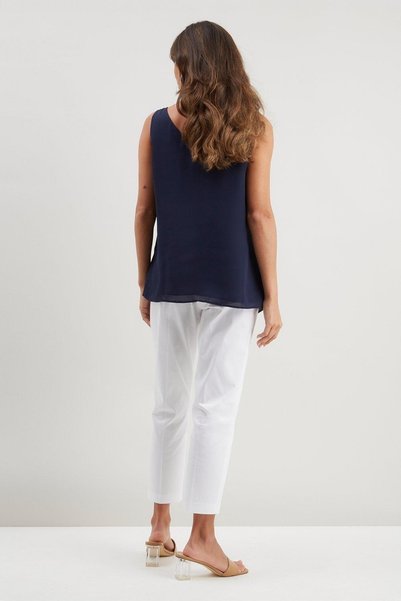 NO BRAND Pantaloni albi netezi cu talie înaltă, croială dreaptă, 7/8 Wallis 40