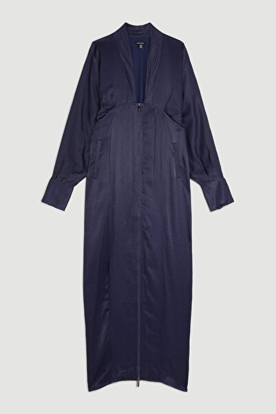 NO BRAND Rochie maxi bleumarin cu mâneci bufante, cu fermoar, clasică, Karen ...