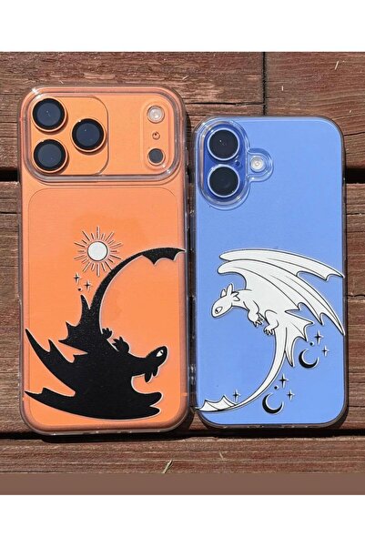 eslem bijuteri Ejderha Çift Telefon Kılıfı Stickerı UV Baskı | Siyah Beyaz Dr...
