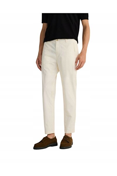 NO BRAND Pantaloni Chino din Bumbac Cremos, Croială Dreaptă, Netedă, Clasic, ...