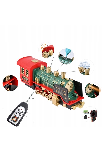 NO BRAND Tren electric la scară mare, cu fum, locomotivă, telecomandă + telec...