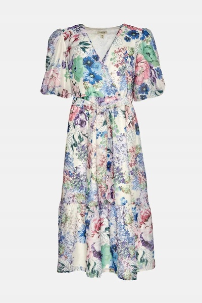 NO BRAND Rochie cu imprimeu multicoloră midi cu mâneci bufante Oasis 38