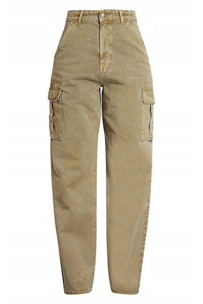 NO BRAND Pantaloni cargo verzi cu buzunare, talie înaltă, clasici, PrettyLitt...