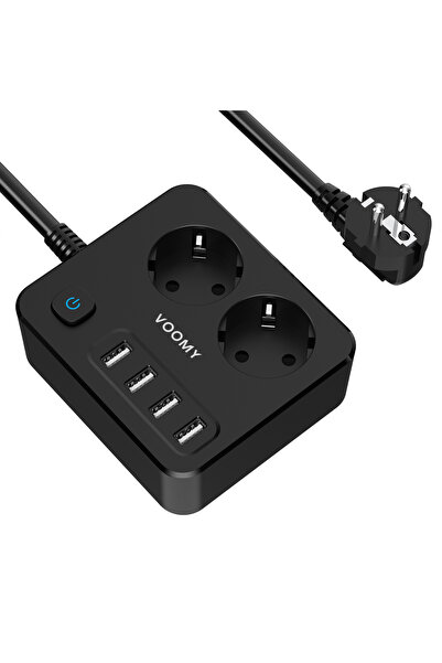 NO BRAND Voomy S2 Prelungitor 6-în-1: 2 Prize, 4 Porturi USB 3.1A, 4000W, Cab...