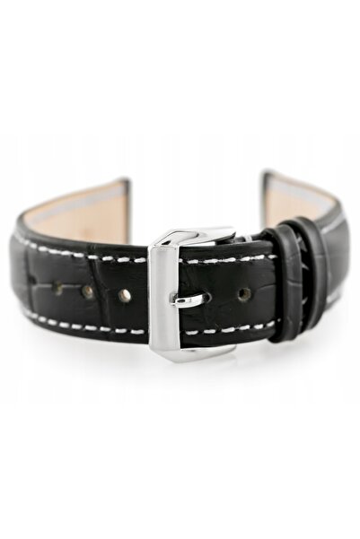 NO BRAND Curea de piele pentru ceas W64 – negru/alb, 20 mm