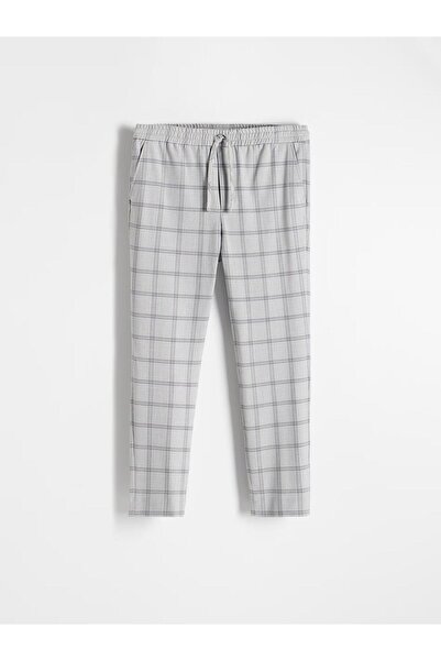 NO BRAND Pantaloni clasici gri cu viscoză, cu talie elastică, închidere cu șn...