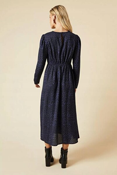NO BRAND Rochie midi cu imprimeu panteră granat, cu mânecă lungă, Dorothy Per...