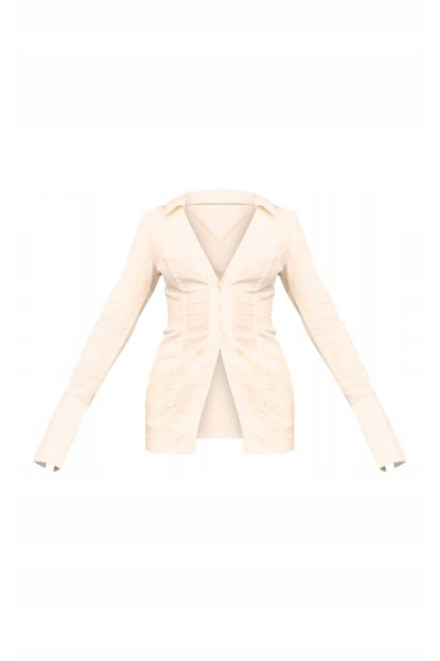 NO BRAND Cămașă clasică crem, cambrată, cu mânecă lungă, Prettylittlething 42