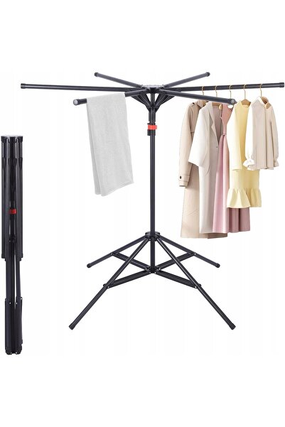 NO BRAND Uscător de rufe retractabil, reglabil 120-170 cm, negru, cu 6 brațe