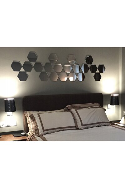 NO BRAND Oglindă de perete hexagonală aurie, oglindă hexagonală argintie, 8 p...