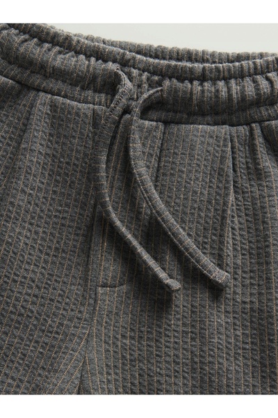 NO BRAND Pantaloni lungi gri, croială dreaptă, cu dungi, buzunare, talie elas...